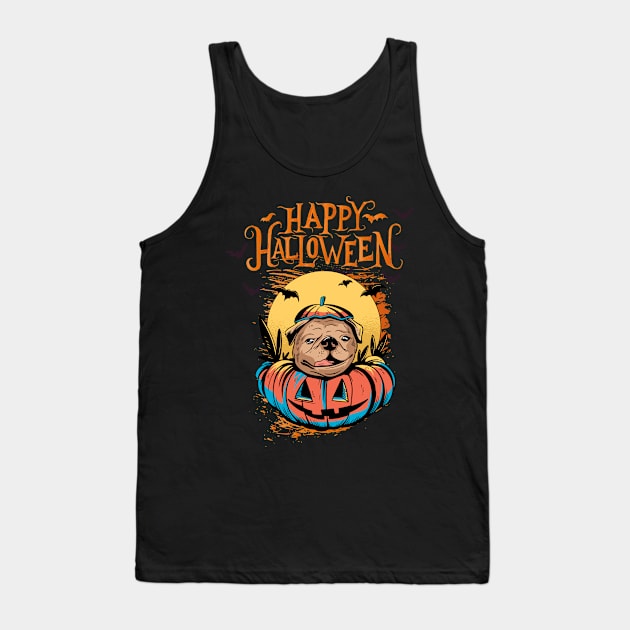 Halloween Happy Halloween Funny Pug Costume Tank Top by Pummli